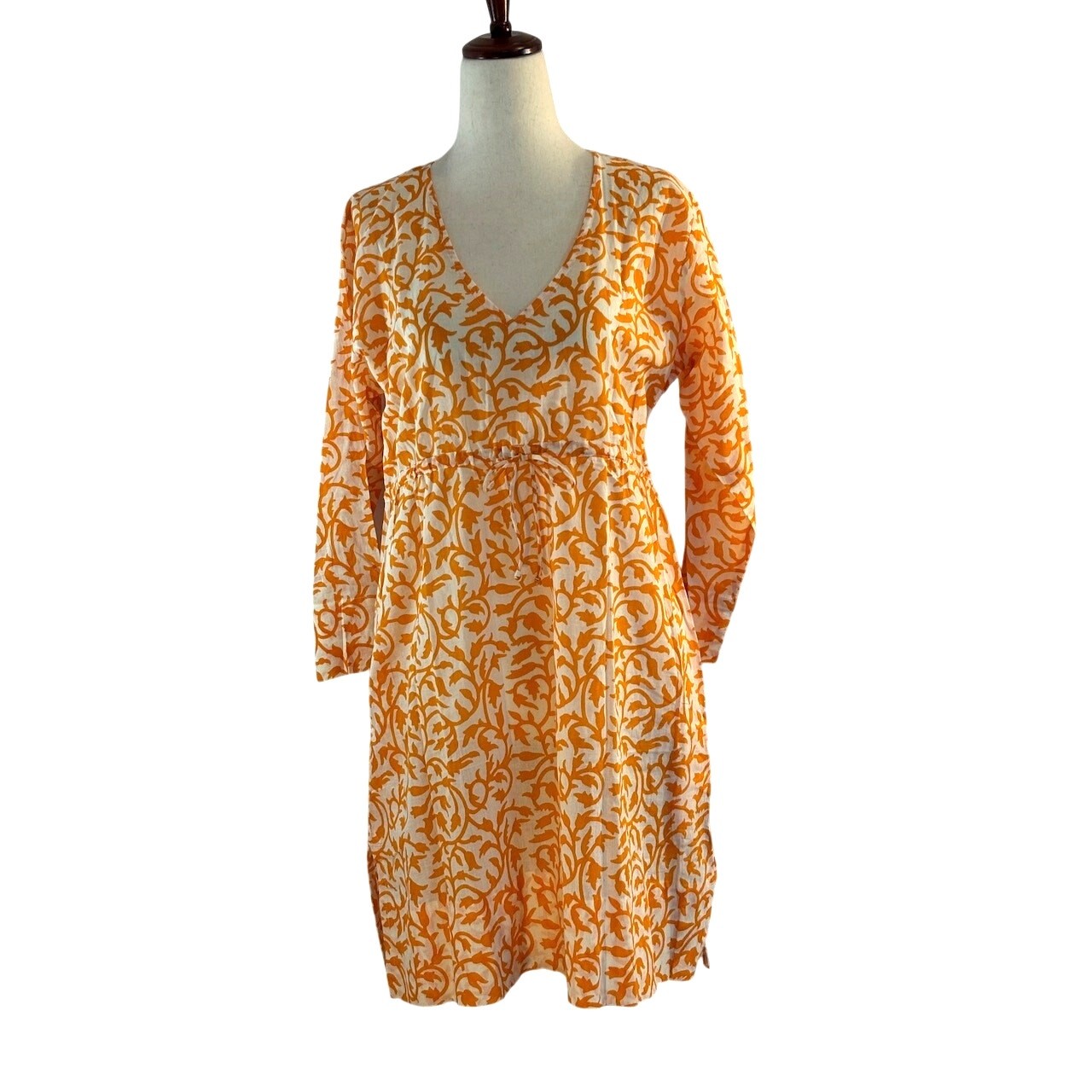 NWOT Gretchen Scott Designs Dress Cover-Up Orange Semi-Sheer 100% Cotton Pockets
