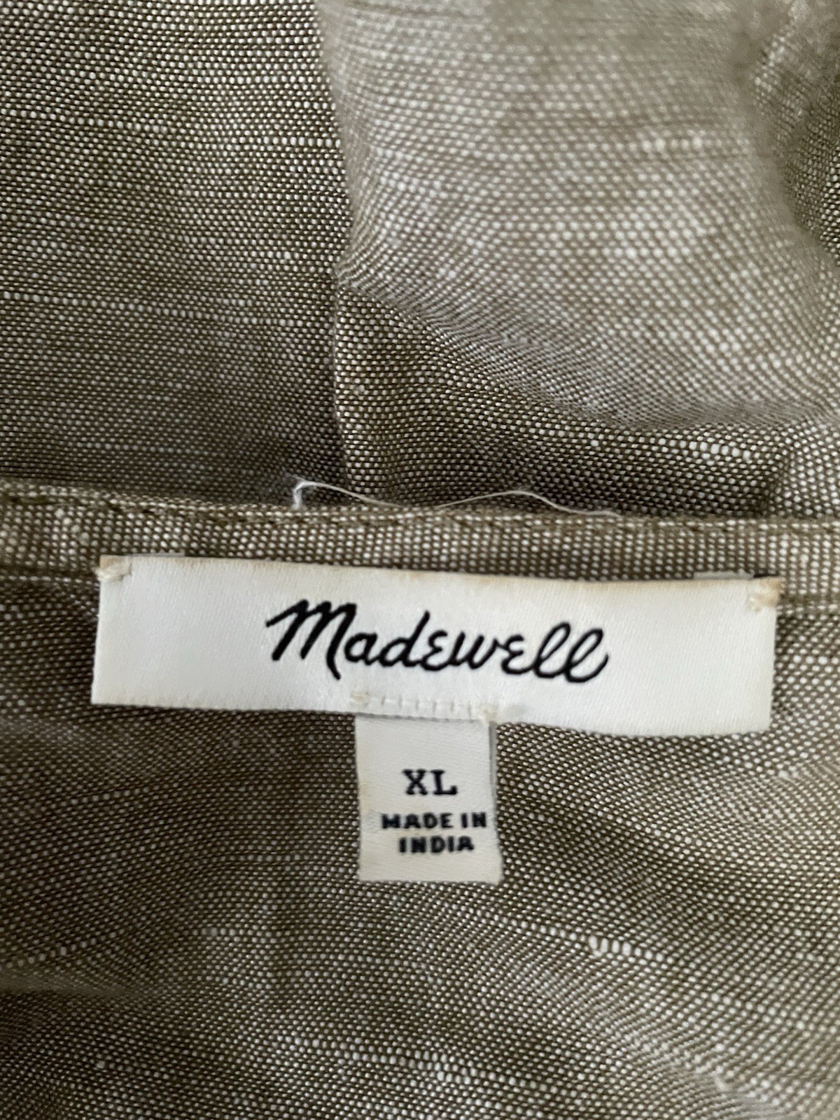 Madewell Linen Blend Alexandra Button Mini Dress XL Green Beige Short Sleeve