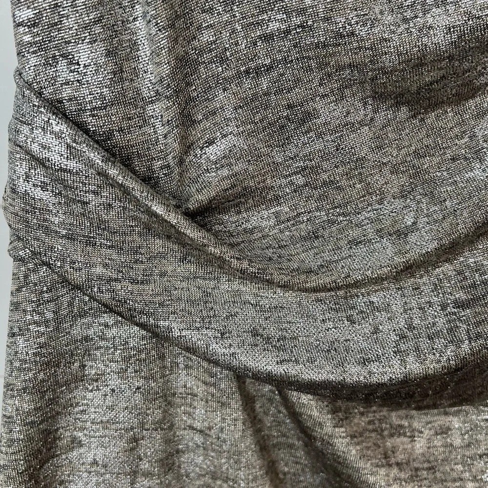 Scarlett Shimmery Silver Cinched Waist Drape Neck Fully Lined Dress. Size 12.