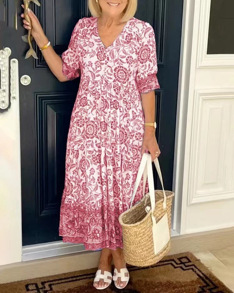 Ladies’ casual temperament commuting long floral tie dye printed dress NEW++-~~