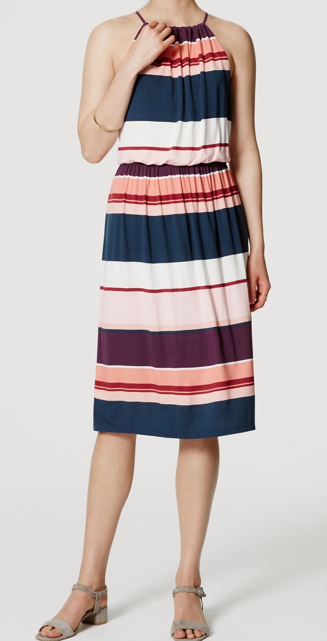 Ann Taylor LOFT Striped Halter Midi Dress Size XX-Small Petite Weathered Violet