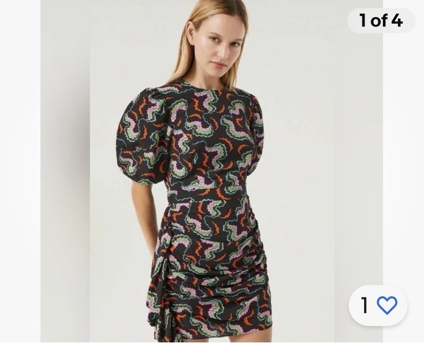 Rhode Pia Mini Dress Women’s Size 4 Sound waves Print Billowy Ruched Asymmetric