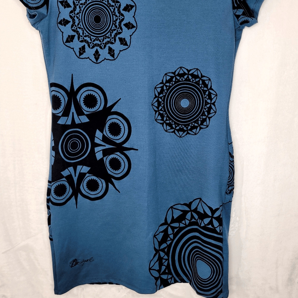 Desigual Velvet Mandala Pattern Short Sleeve Sheath Dress Size Large