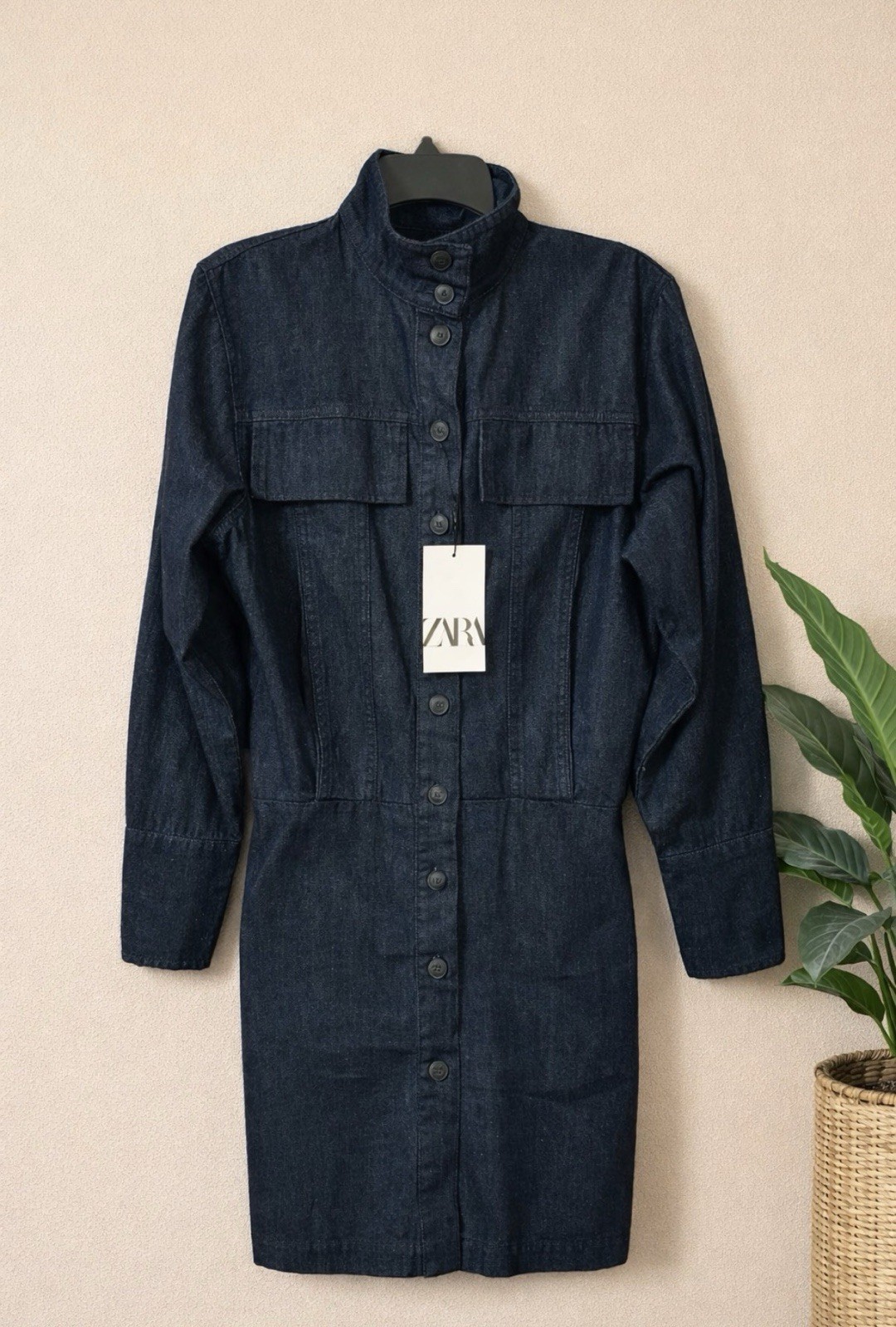 ZARA Dark Wash Denim Shirt Dress Small Button Front NWT | USA Seller