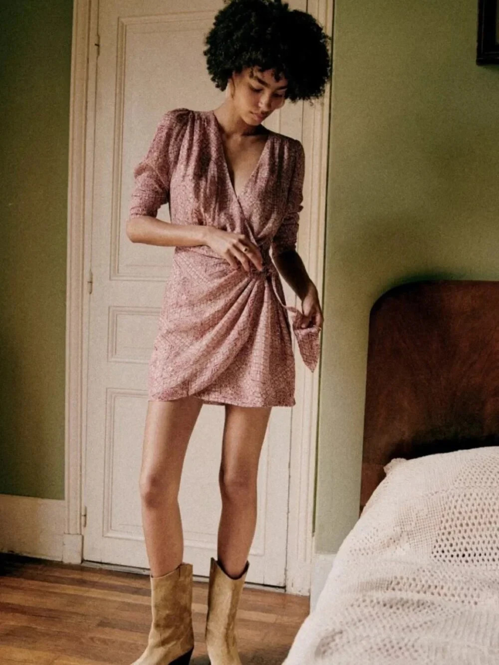 Sezane Noemia Wrap Dress in Mosaic Print