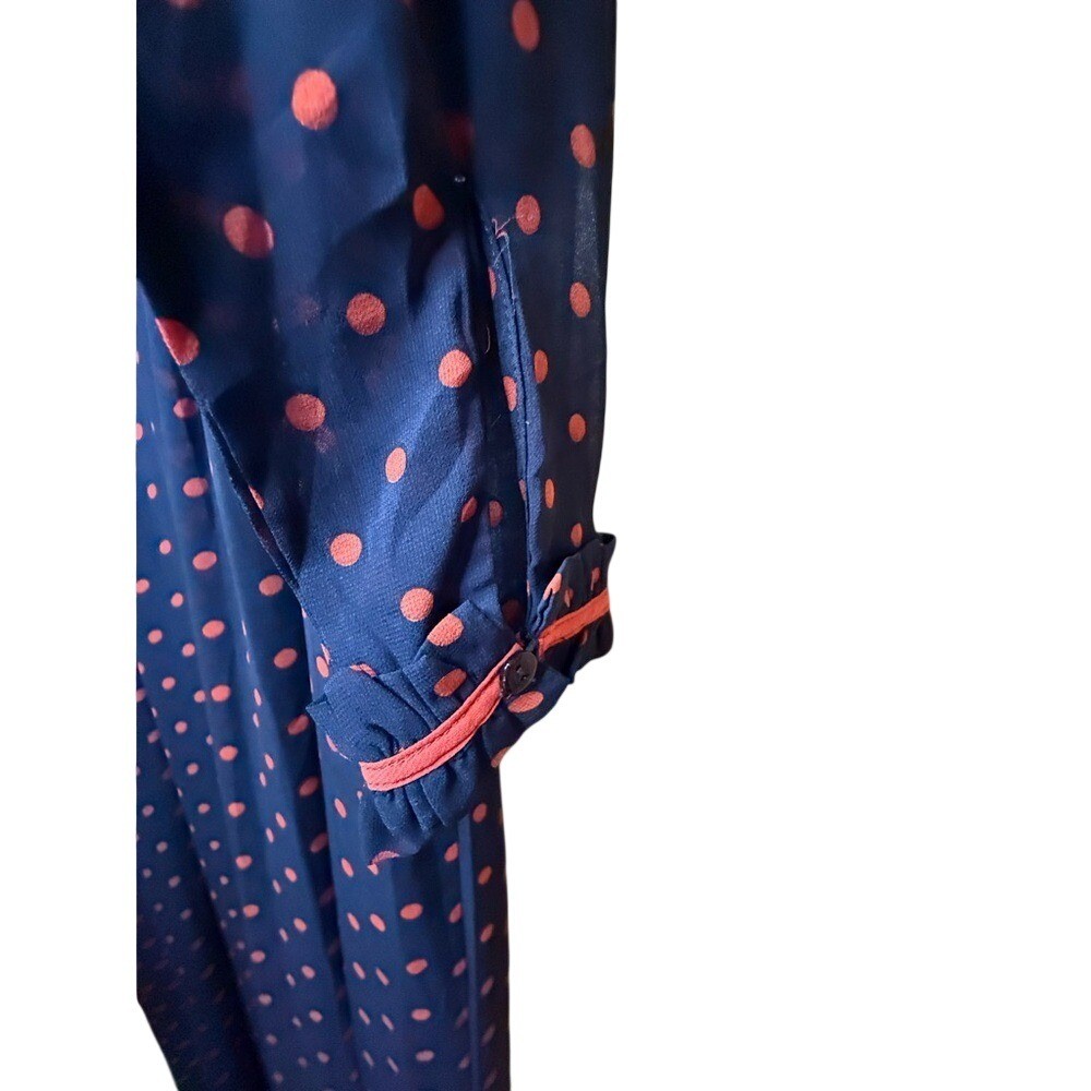 NWT Q2 Collection navy polka dot maxi dress tie neck romantic cottagecore dress