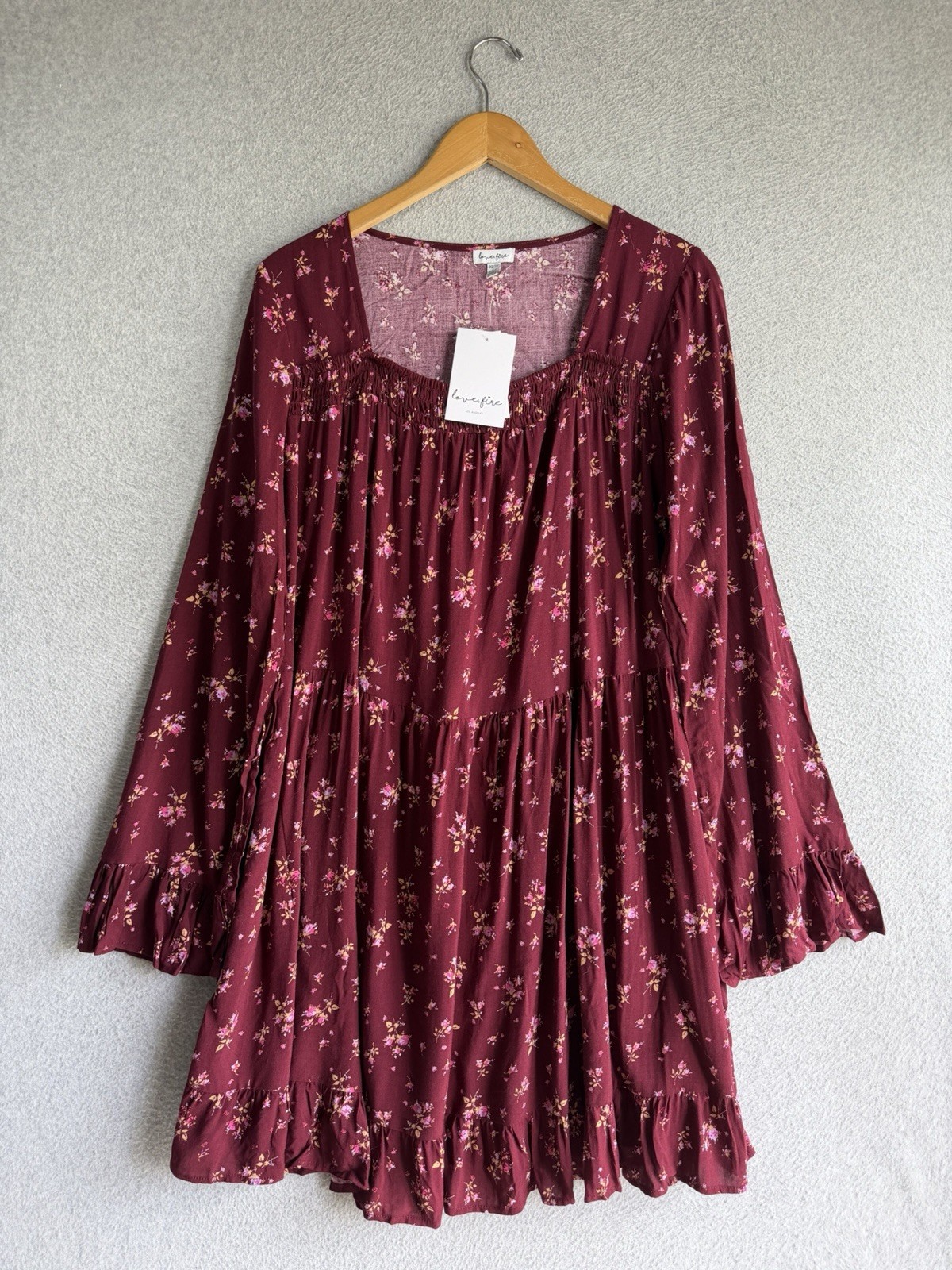 Love Fire Dress Extra Large Wine Berry Floral Flounce Babydoll Bloomcore NWT