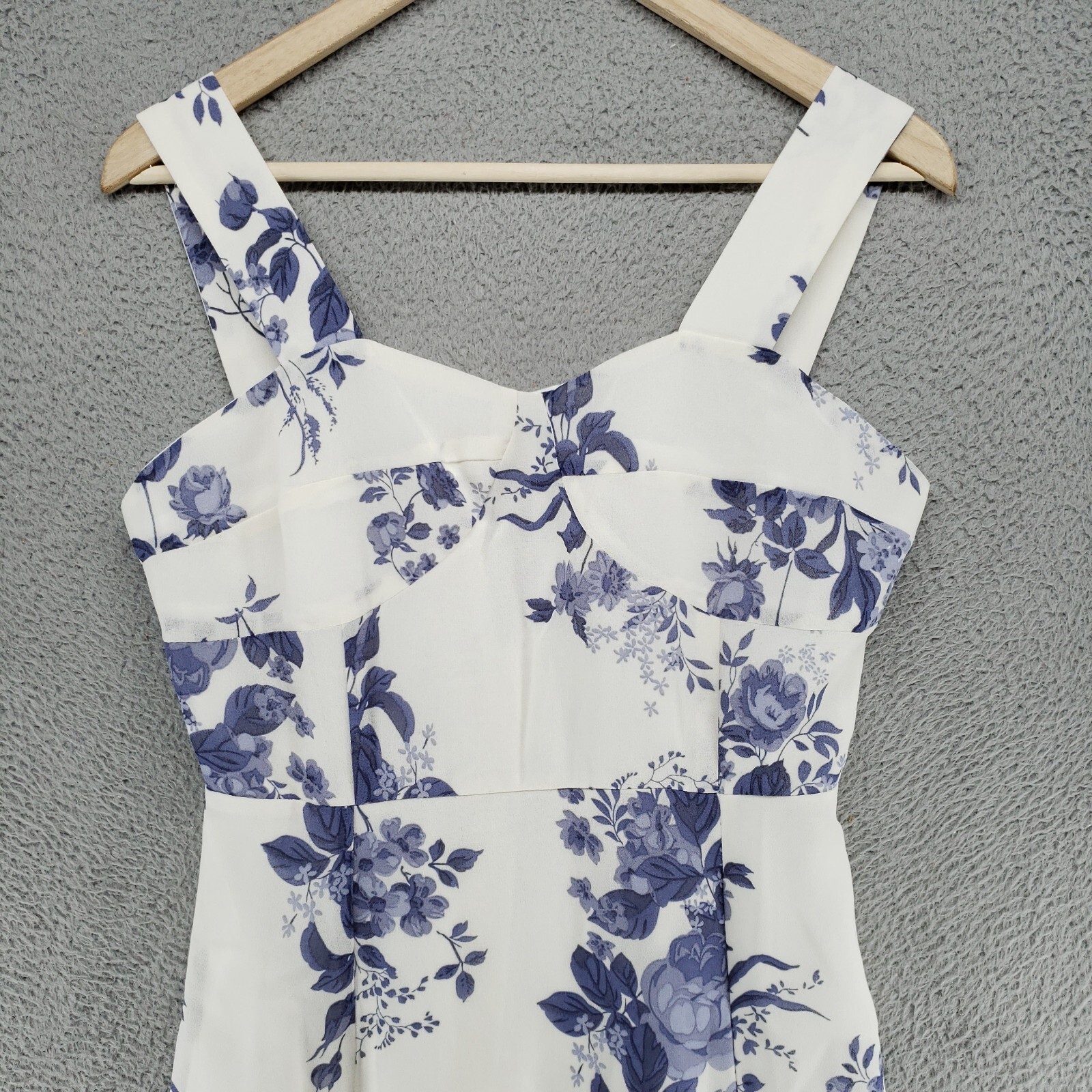 NLW Womens L Floral Pattern Strap Mini Dress Cotton White Blue