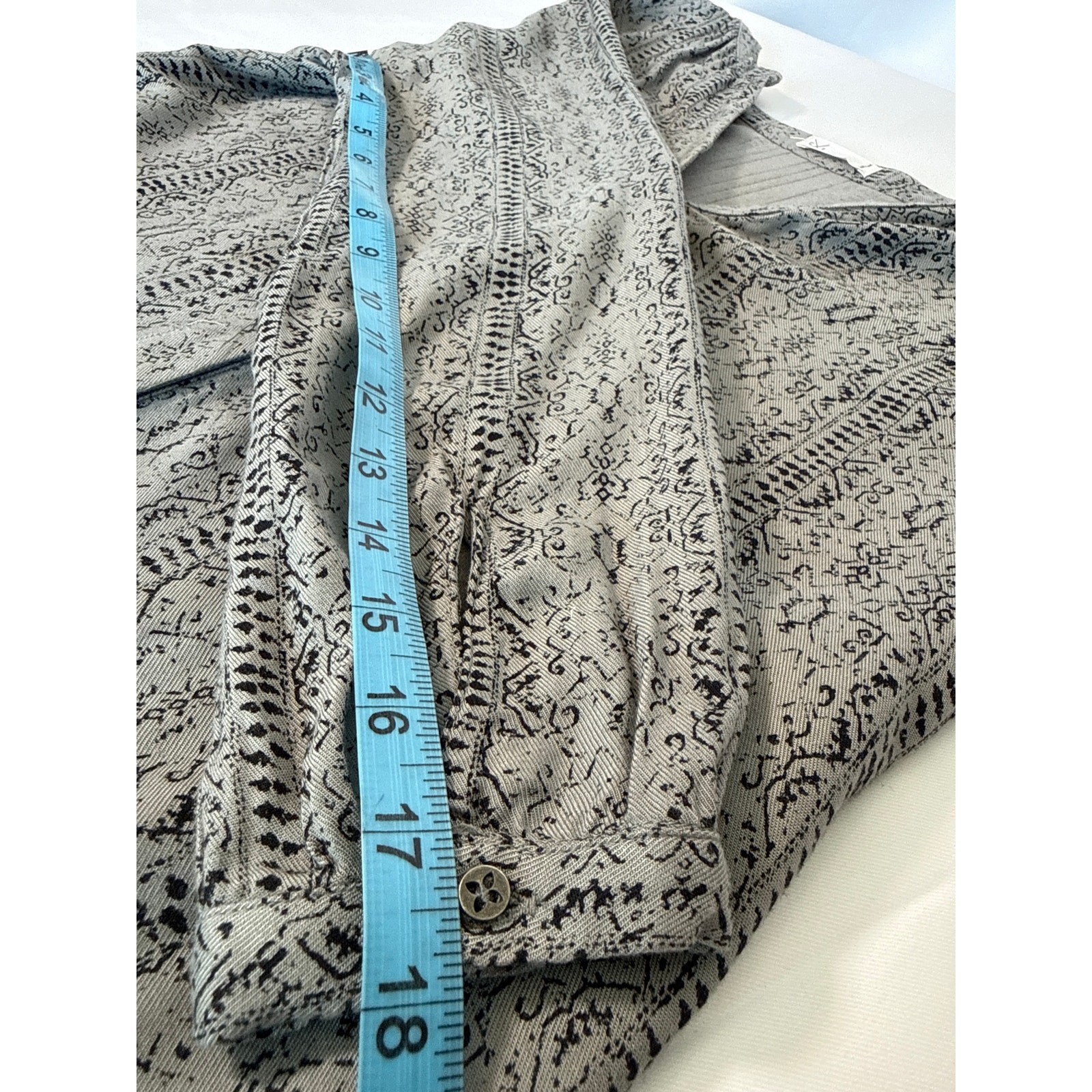 Boho Tunic Hi-Low Ruffle Hem Mini Dress Black & Grey Geometric Small