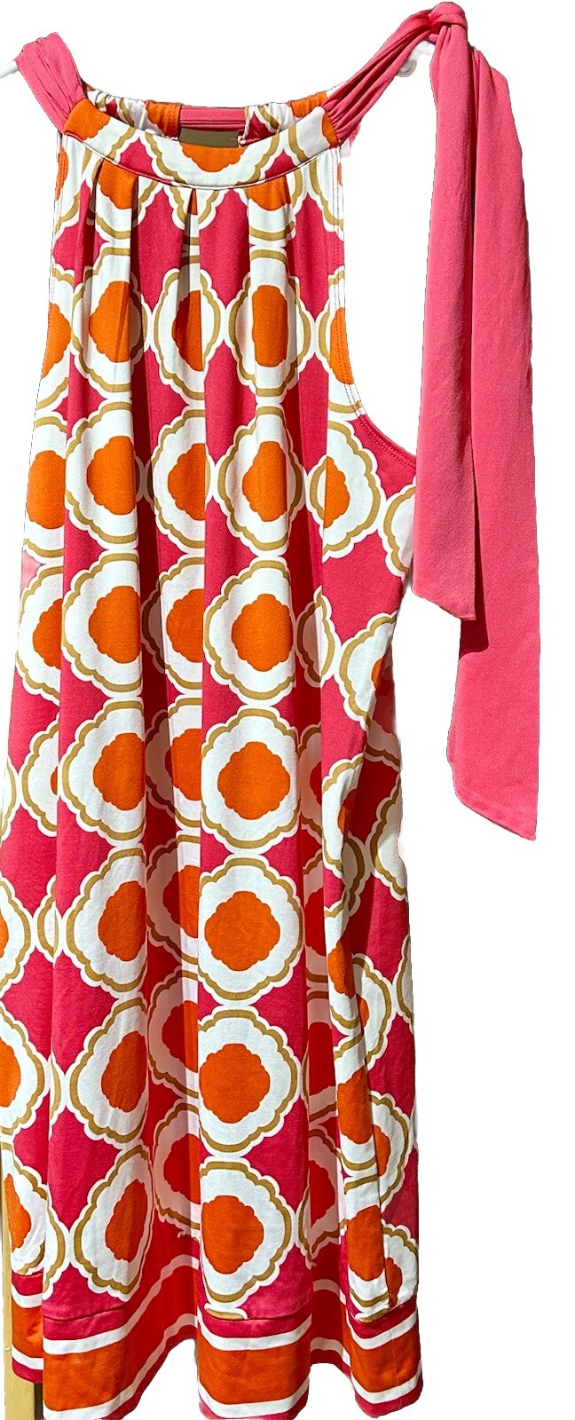 Mud Pie Halter Dress Womens Large L Pink Orange Geo Print Tie open side