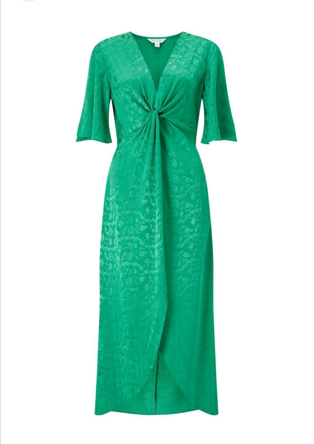 MISS SELFRIDGE Green Satin Jacquard Midi Dress Wrap Front Sz EU 36 UK 8 US 4