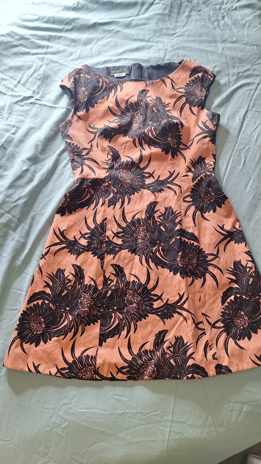 Prada Rust Orange and Black Floral Print Cotton Shift Dress IT 46 US 16