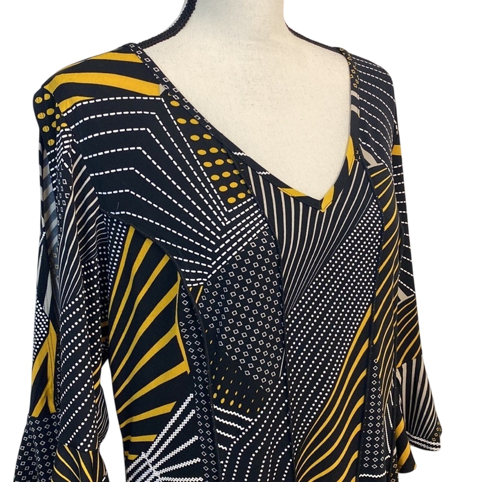 Ashley Stewart Bold Black White Yellow Fit and Flare Dress Size 14/16W