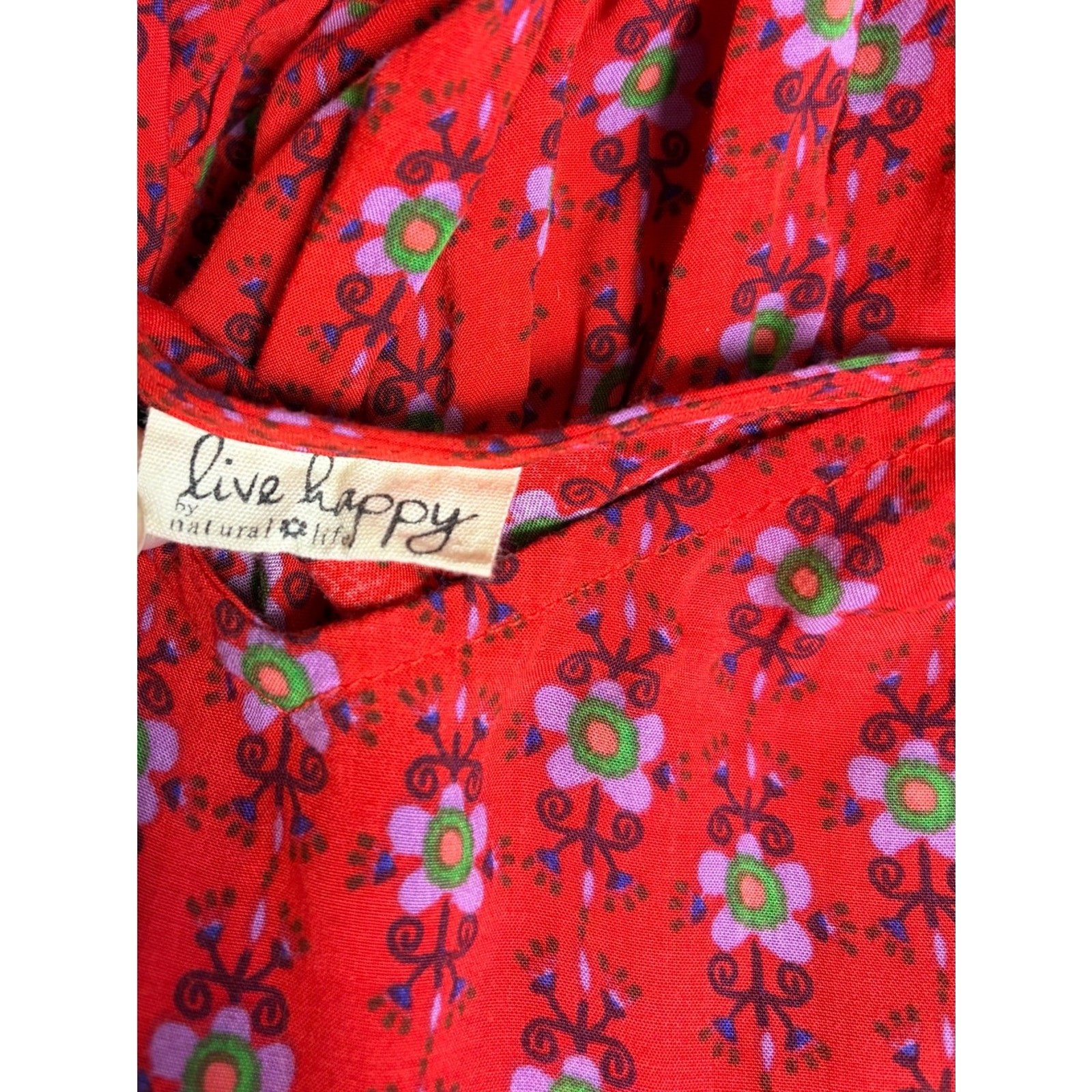 Live Happy by Natural Life Red Boho Floral Tiered Swing Sundress Size XS/S