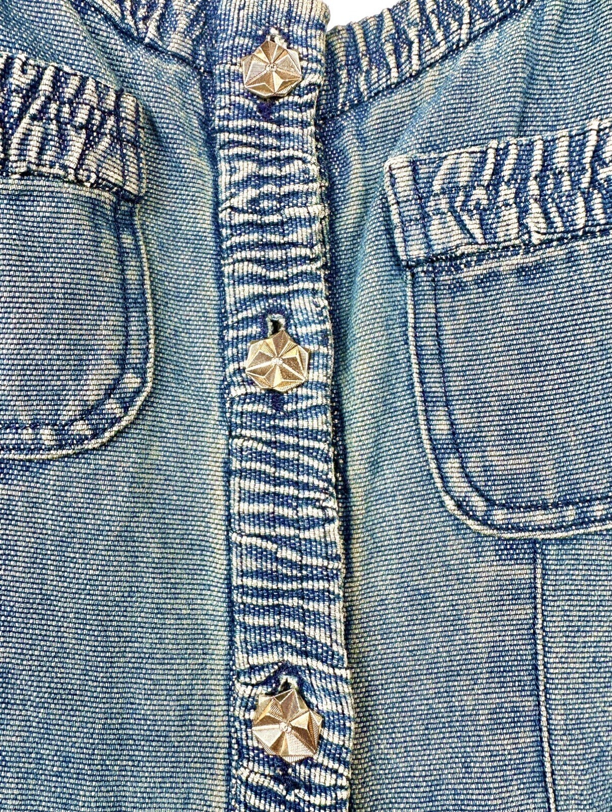 Chanel Vintage 2001 Barbie Blue Denim Midi Dress 36 38 4 6 Vtg Logo Button S M