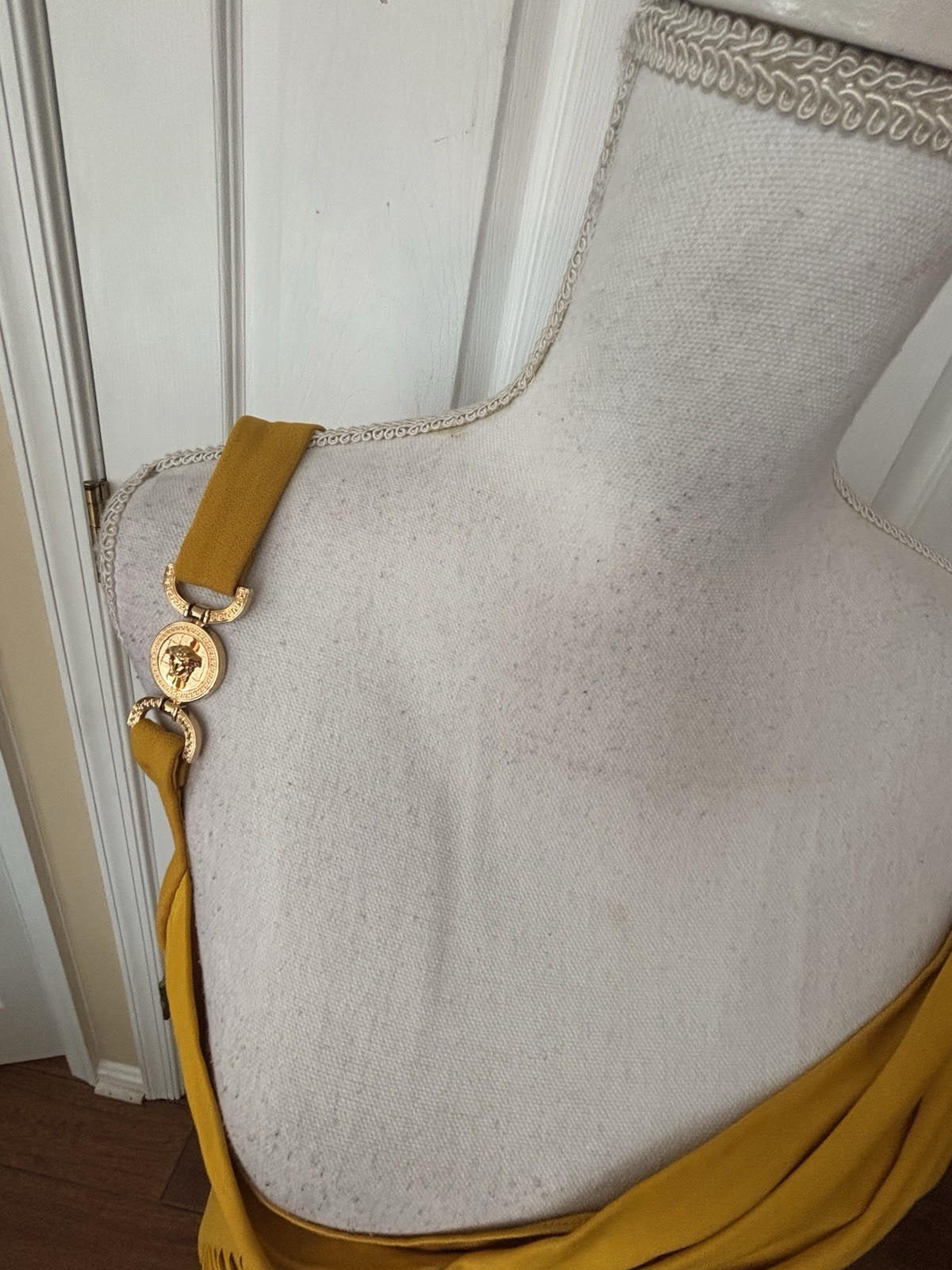 Versace Gown Medusa Liquid Jersey Sz 40 Italy US 4 Marigold $4490