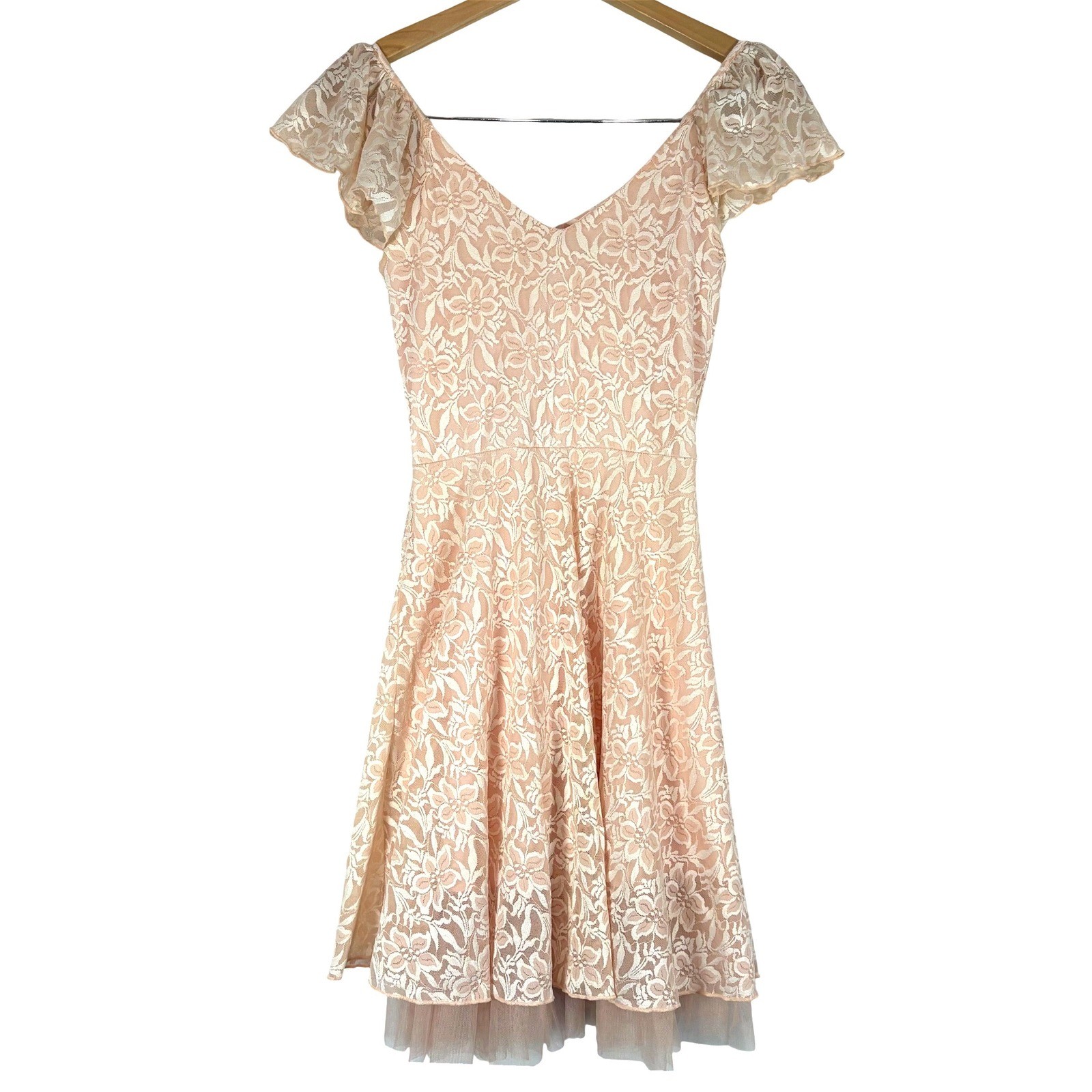 Disney Cinderella Pink Floral Lace Ruffle Back Fit & Flare Dress Small RN111503