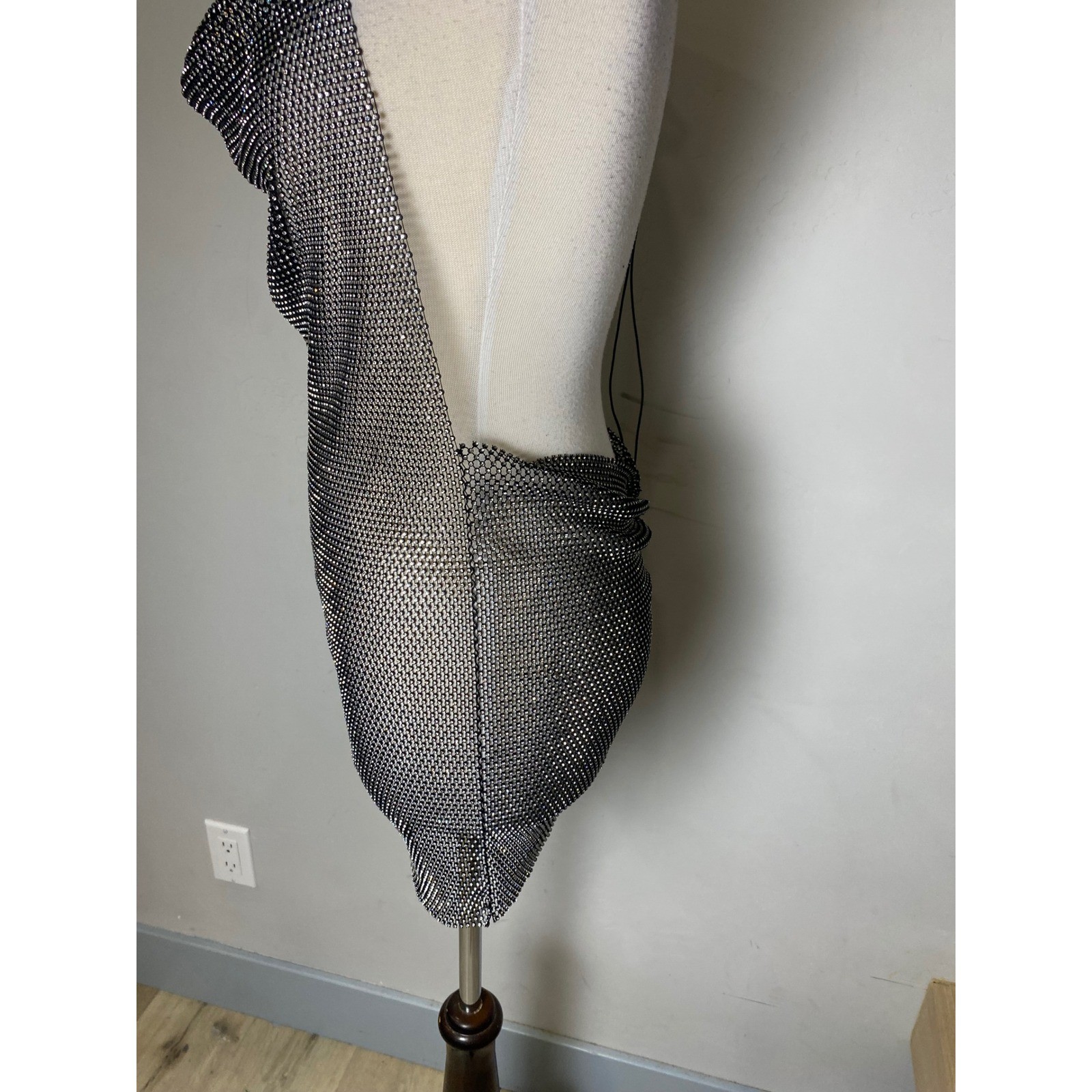 Rhinestone Mesh Mini Dress Black Silver Cowl Neck Open Back Festival Clubwear