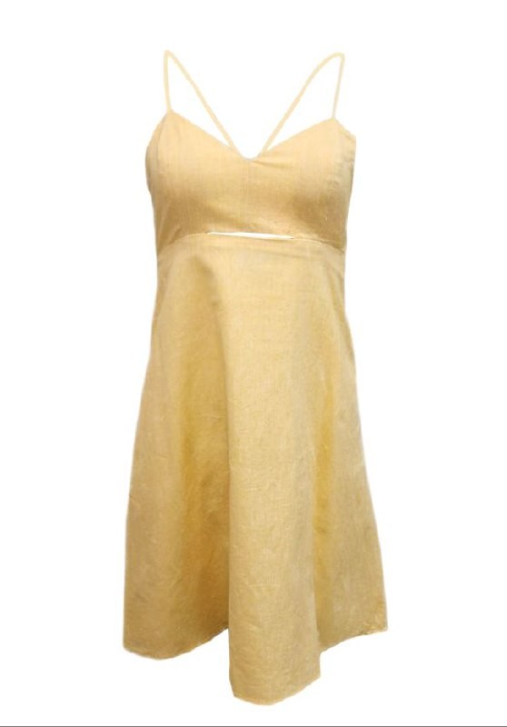 HoodLamb Women’s Yellow Babydoll A-Line Hemp Dress 420 NWT