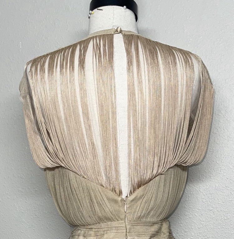 Catherine Deane Pleated Fringe Back Midi Dress – Size US 6 / UK 10