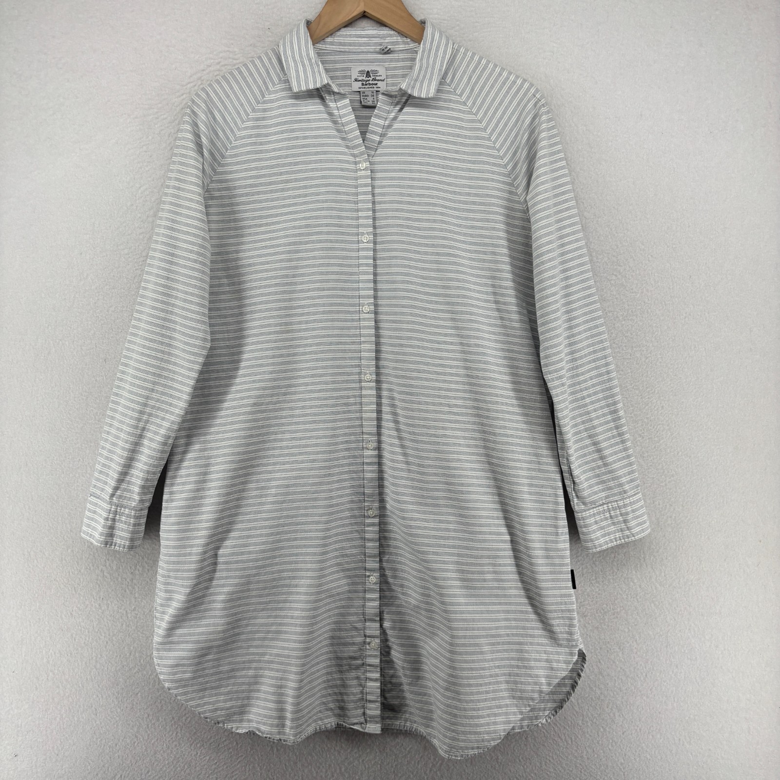 BARBOUR Dress 6 Betty Shirtdress Striped Button Up Long Sleeve Cotton White