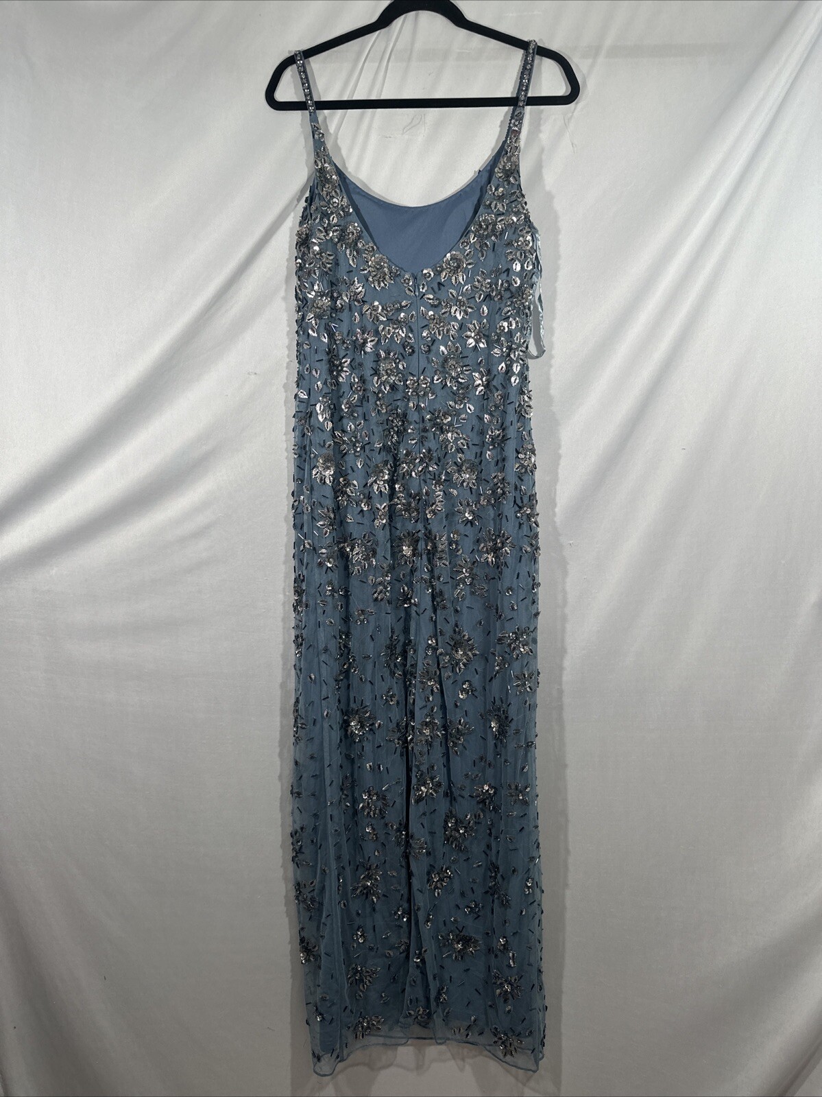 NWT Mac Duggal [ 10 ] 5477 Floral Embellished Scoop Neck Gown in Slate Grey J987
