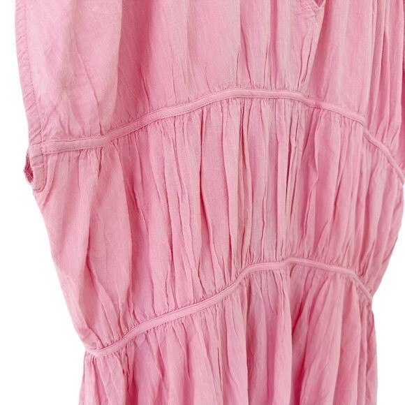 NWT Devotion Twins Chalkos Cotton Tiered Pink Asymmetrical Maxi Dress Size S