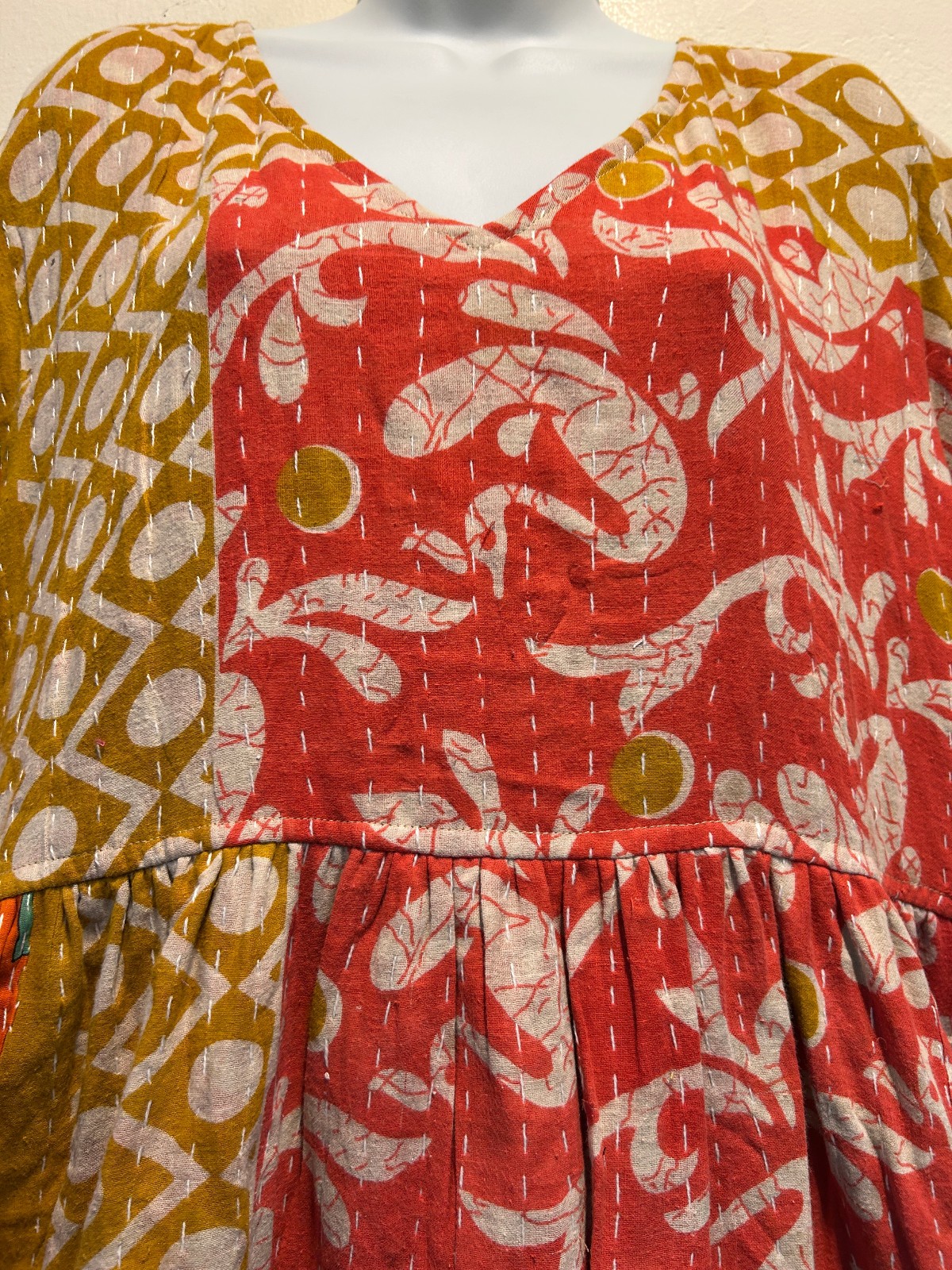 Nw FUNKY STUFF hippy boho vintage cotton pocket kantha maxi reversible DRESS XL