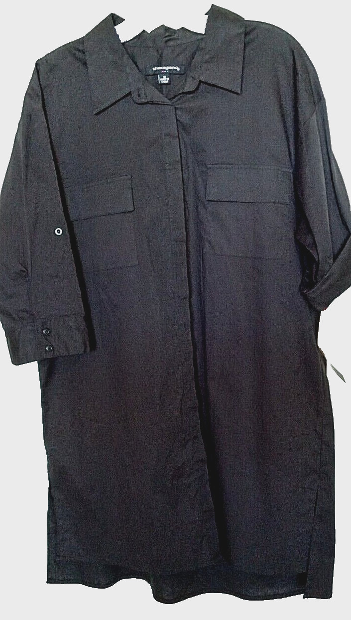 Sharagano 97% cotton, 3% spandex solid black 3/4 sleeve shirt dress Size 10