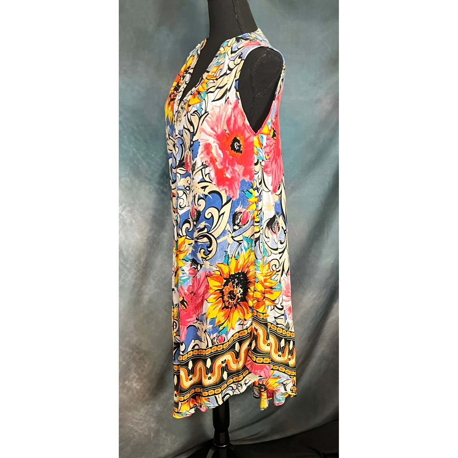 Seven Islands New York Sleeveless Floral Dress Colorful Bohemian Size Small
