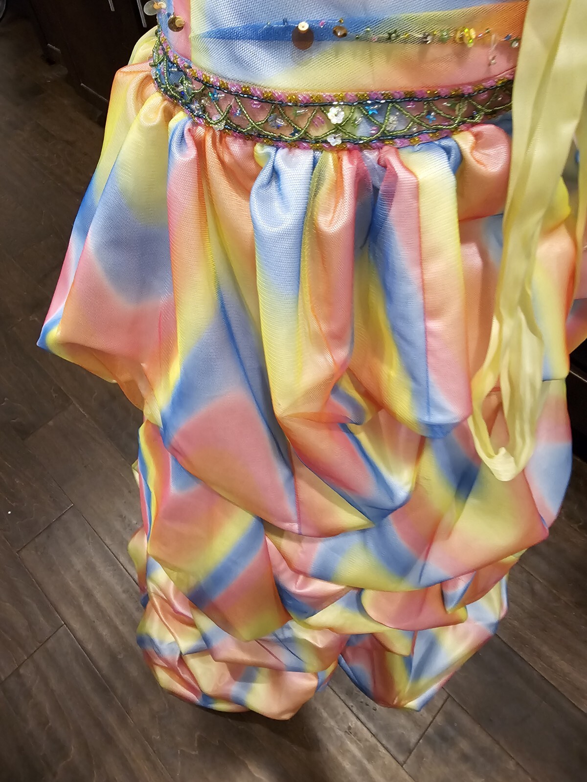 Xcite Pink Yellow Blue Beaded Sequin Pleated Multicolor Rainbow Ballgown 8