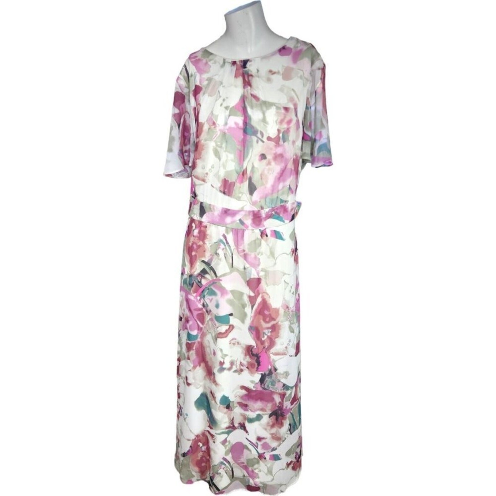 Jemma Purple, Lilac, Green, White Water Floral Print Dress 16 Cottagecore