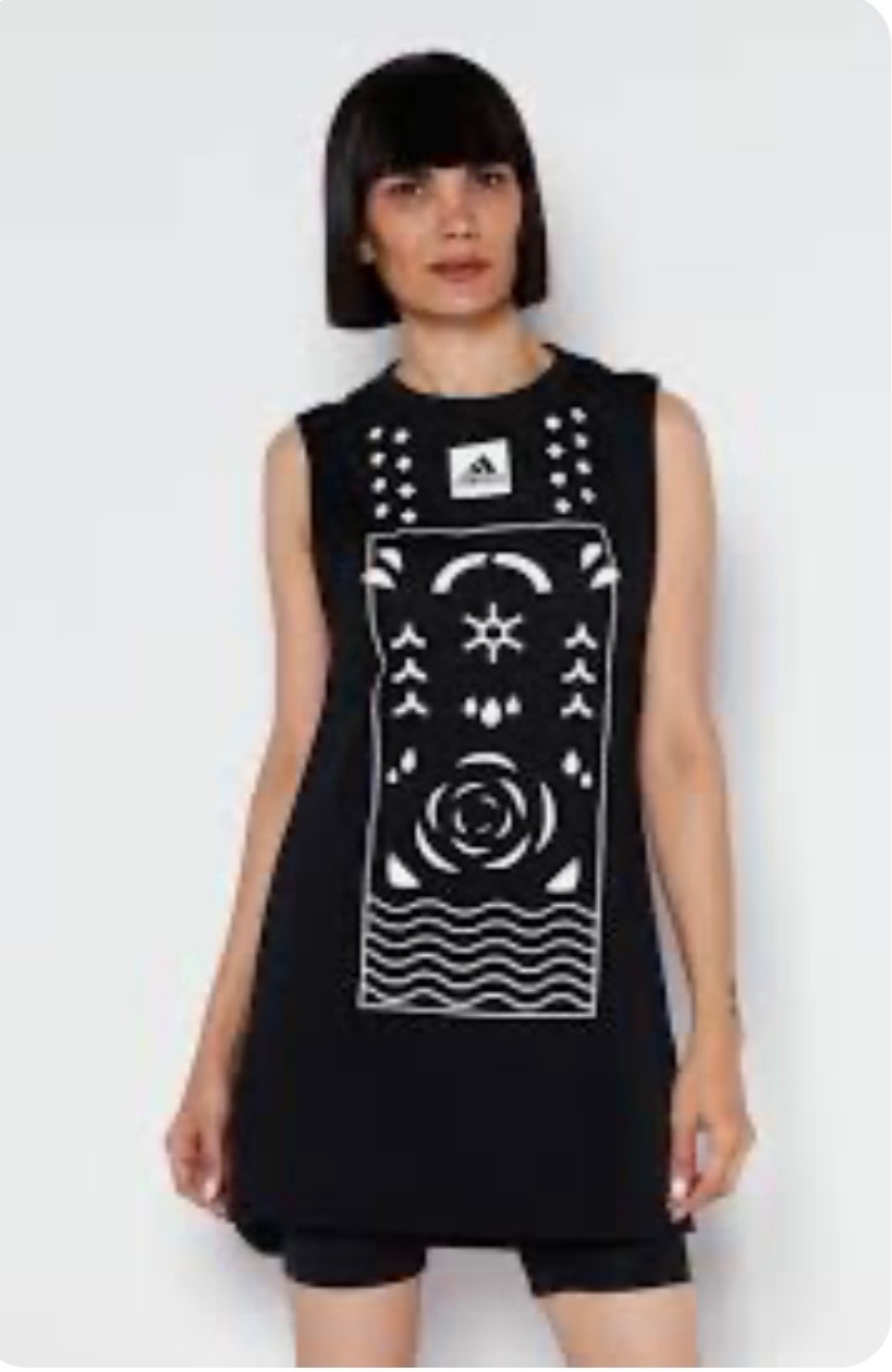Adidas Paris WOW Black Semi sheer Streetwear Retro Graphic Dress M 2022 Runway