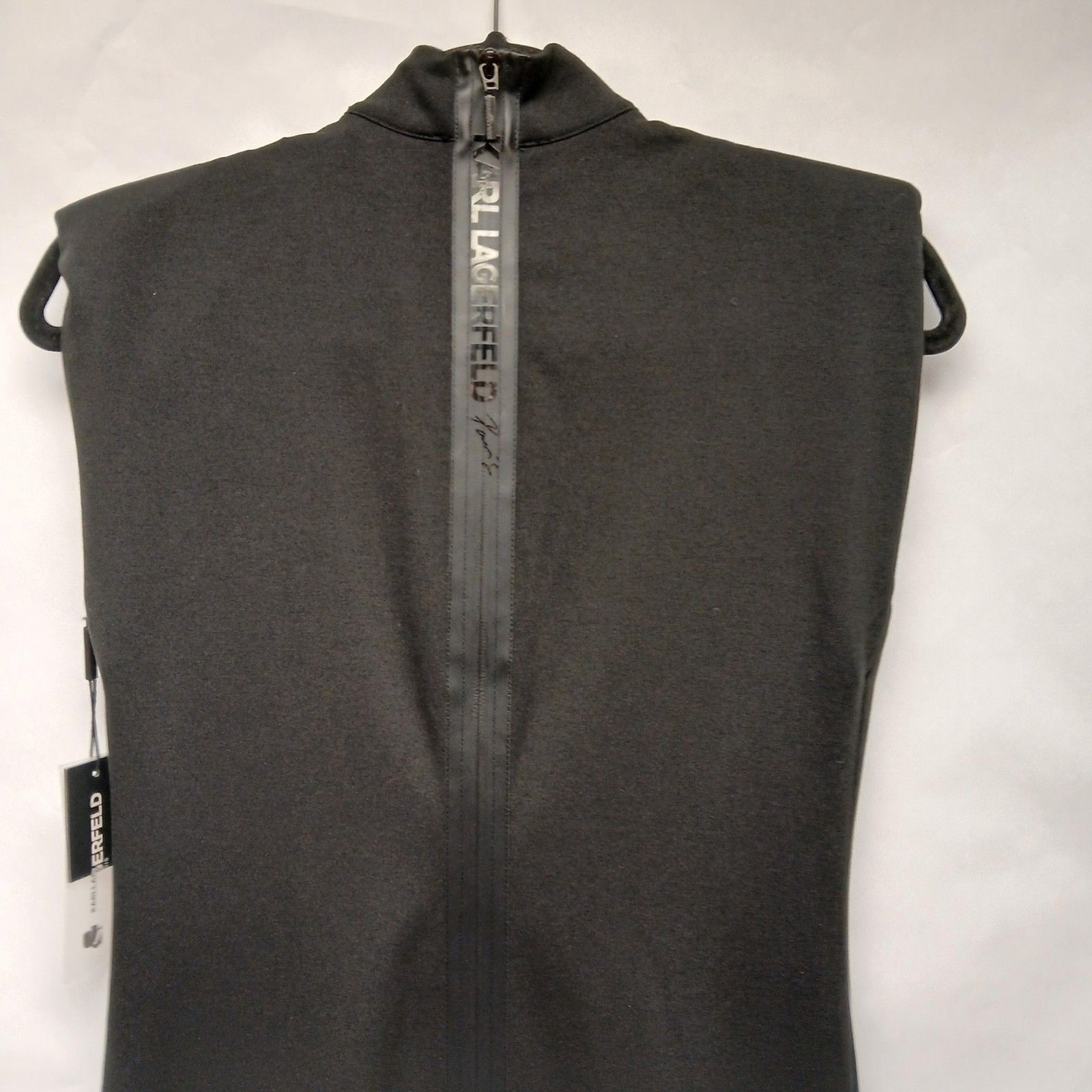 Karl Lagerfeld Paris Dress 0 Black Sleeveless Mock Neck Midi Zip Logo Pockets