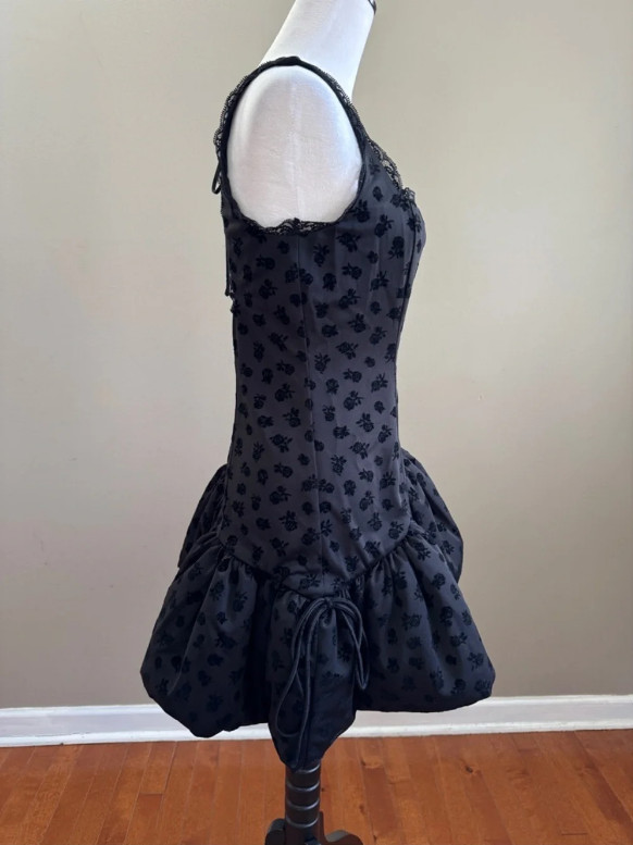 Free People For Love & Lemons Claira Asymmetric Black Mini Dress Top Size M NEW