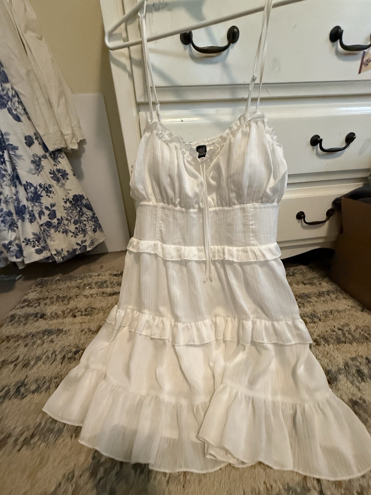 Wild Fable White Solid Mini Sundress Smocked Ruffle Strappy Chiffon XXL