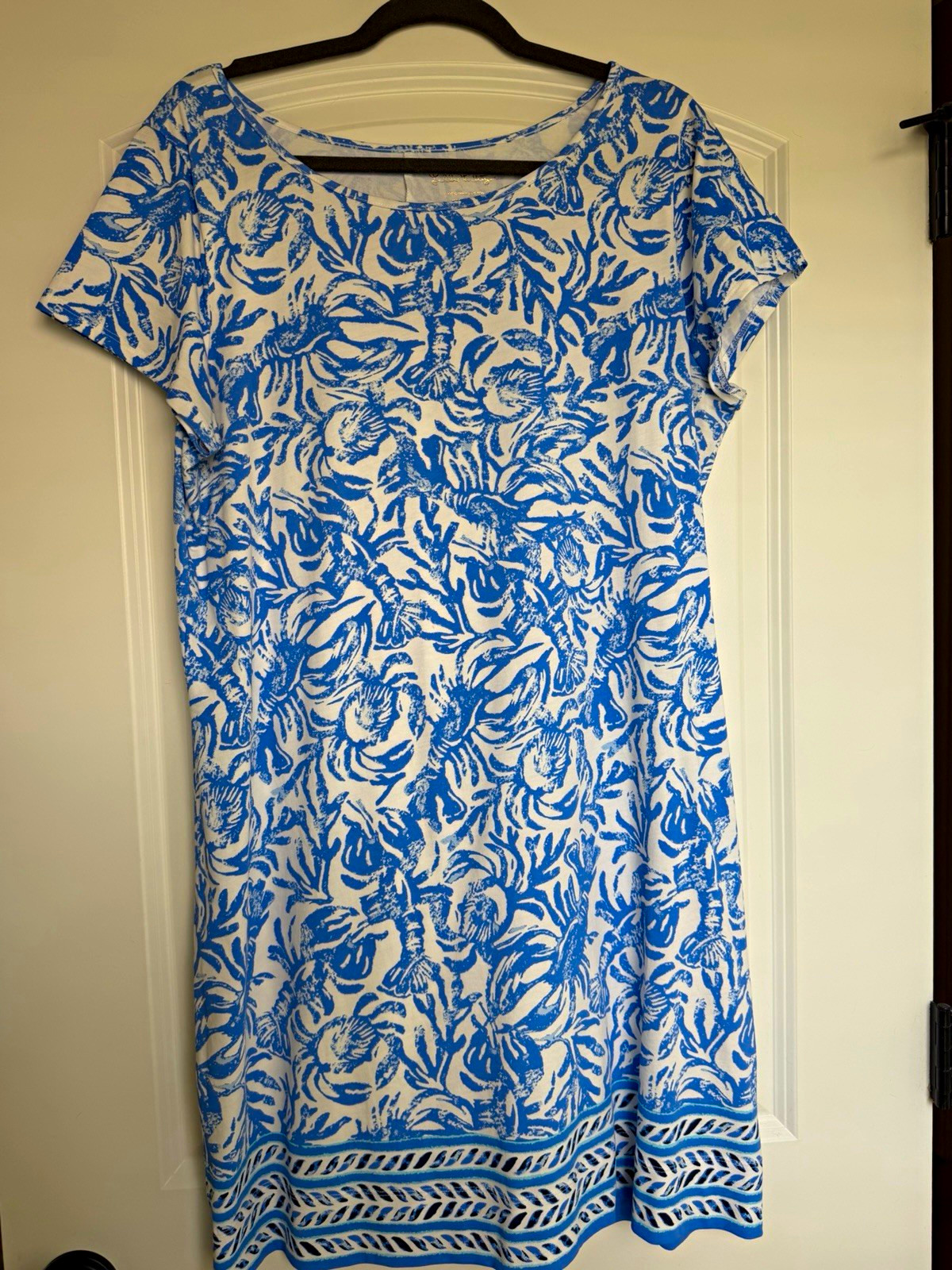 Lilly Pulitzer XL Pima Cotton T-Shirt Dress Blue White Coastal Print