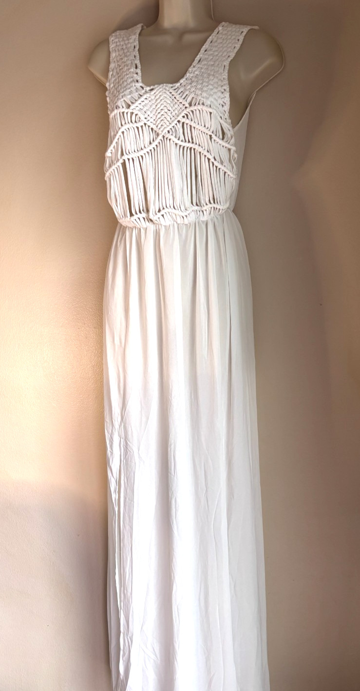 Cupshe Knit Semi Sheer Swim Cover-Up Maxi Dress White Macrame Beach Vacation