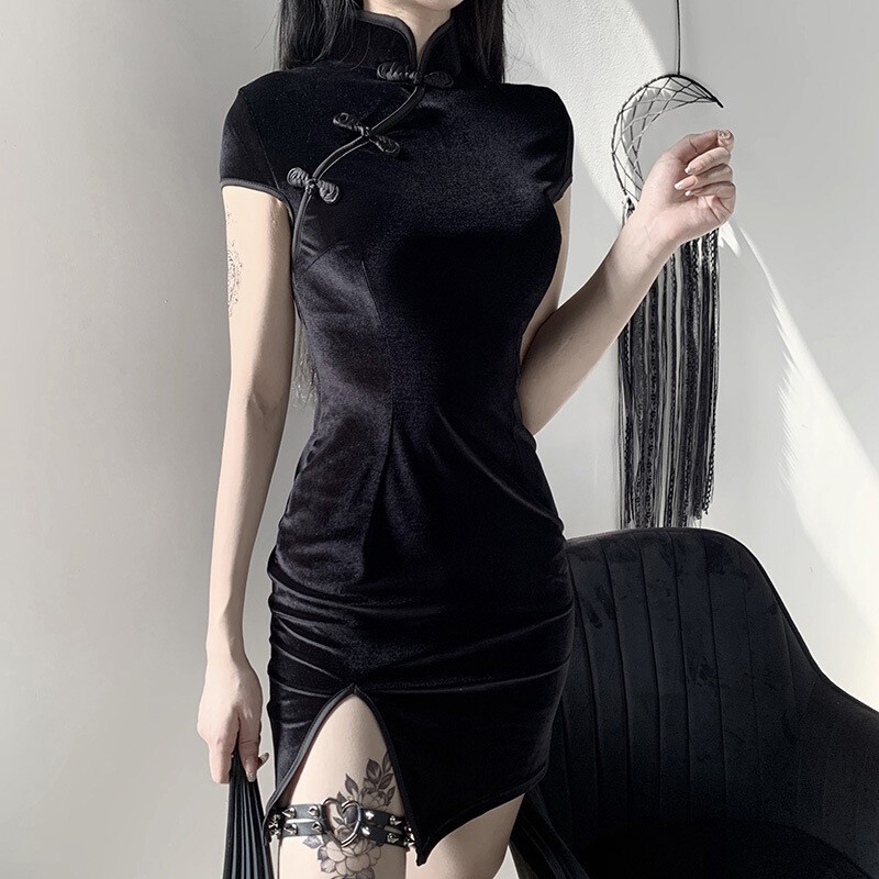 Women Vintage Sexy Cheongsam Dress Summer Short Skirt Retro Qipao Dress Gown