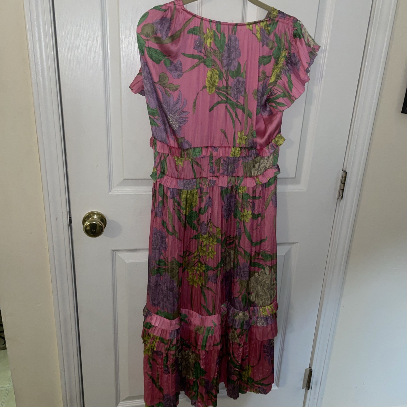 Current Air Anthropology, Botanical Motif Midi Dress Green Pink Floral – Sz M