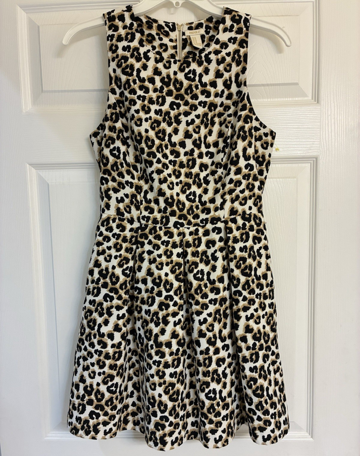 FOREVER 21 Fit & Flare Sleeveless Leopard Print Dress w/ Pockets Zipper M