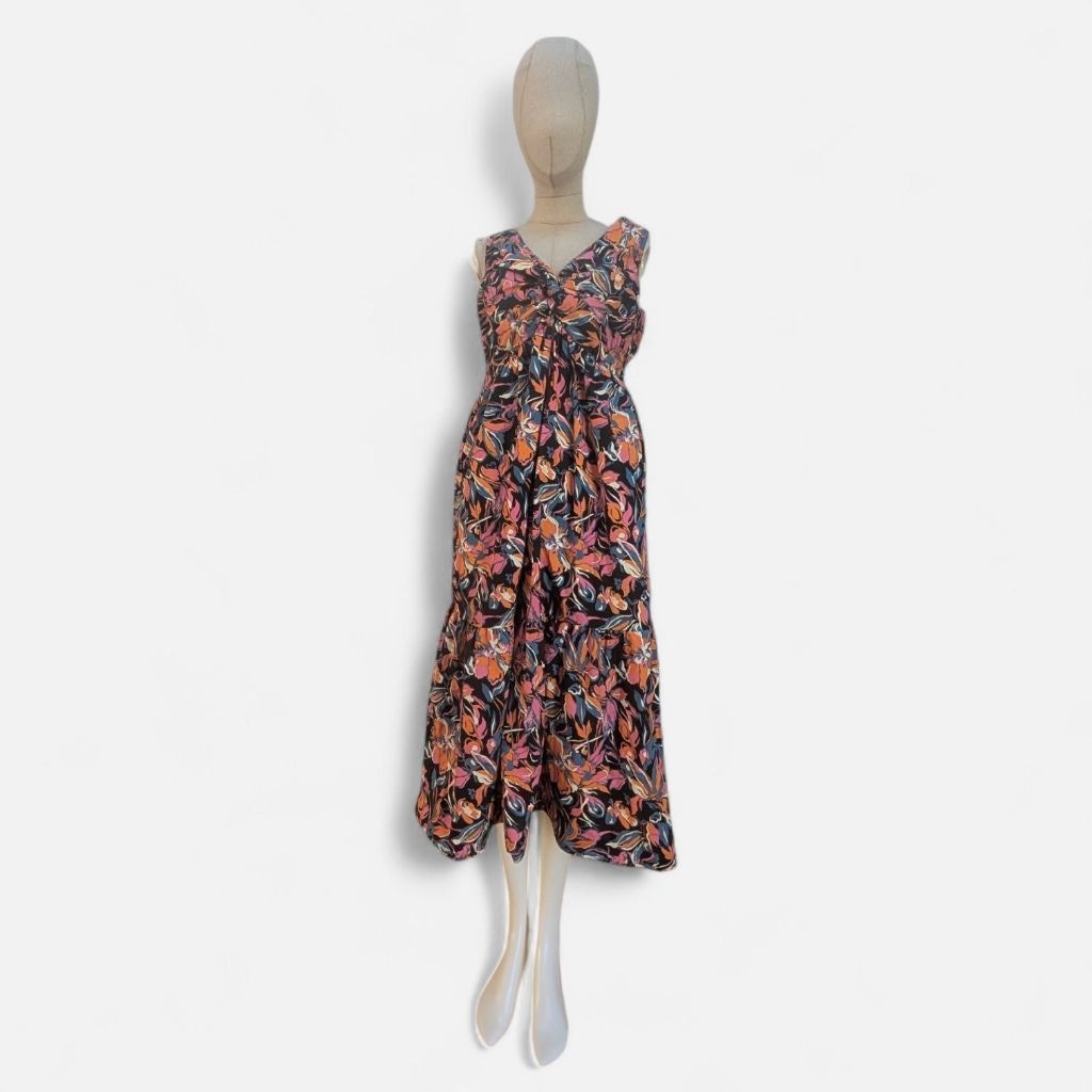 French Connection Twist Front Black Multicolor Floral Maxi Dress – Small – New