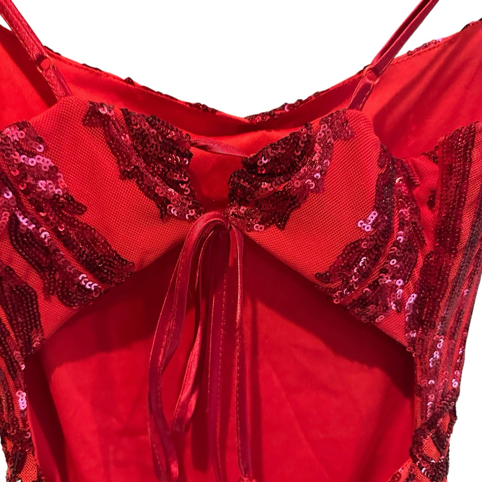 B.Darlin Red Sequin Dress Adjustable Spaghetti Straps Size 5/6