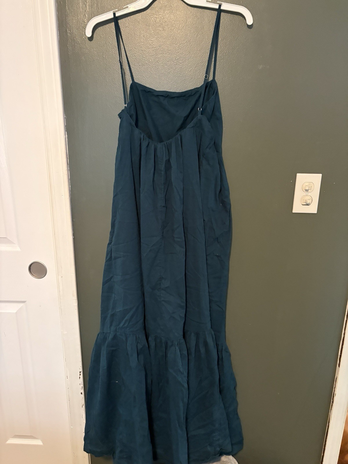 Abercrombie & Fitch Blue Solid Square Neck Ruffle Strap Maxi Dress, Women M
