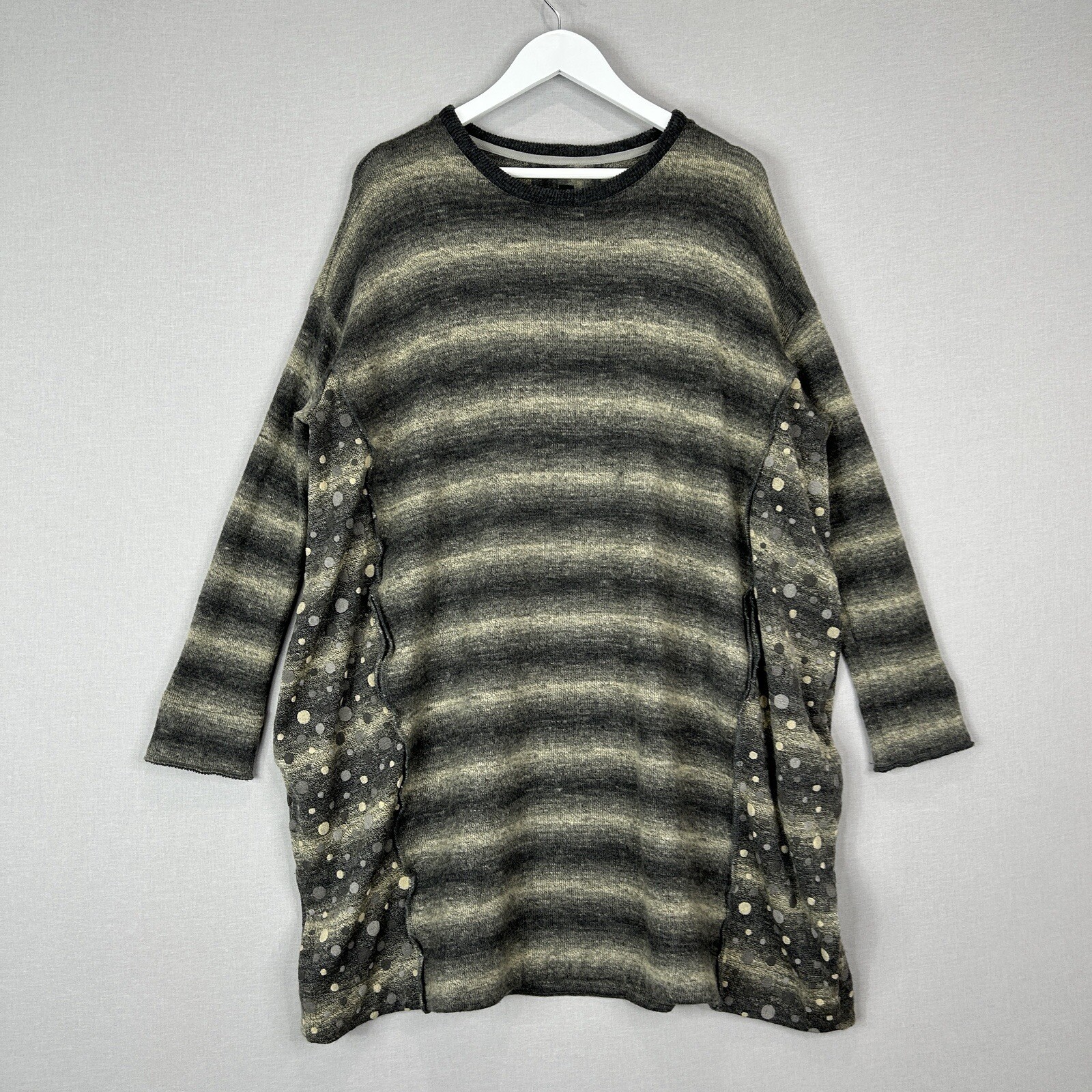 Gershon Bram Sweater Dress Womens Small Gray Striped Lagenlook Artsy Oversized