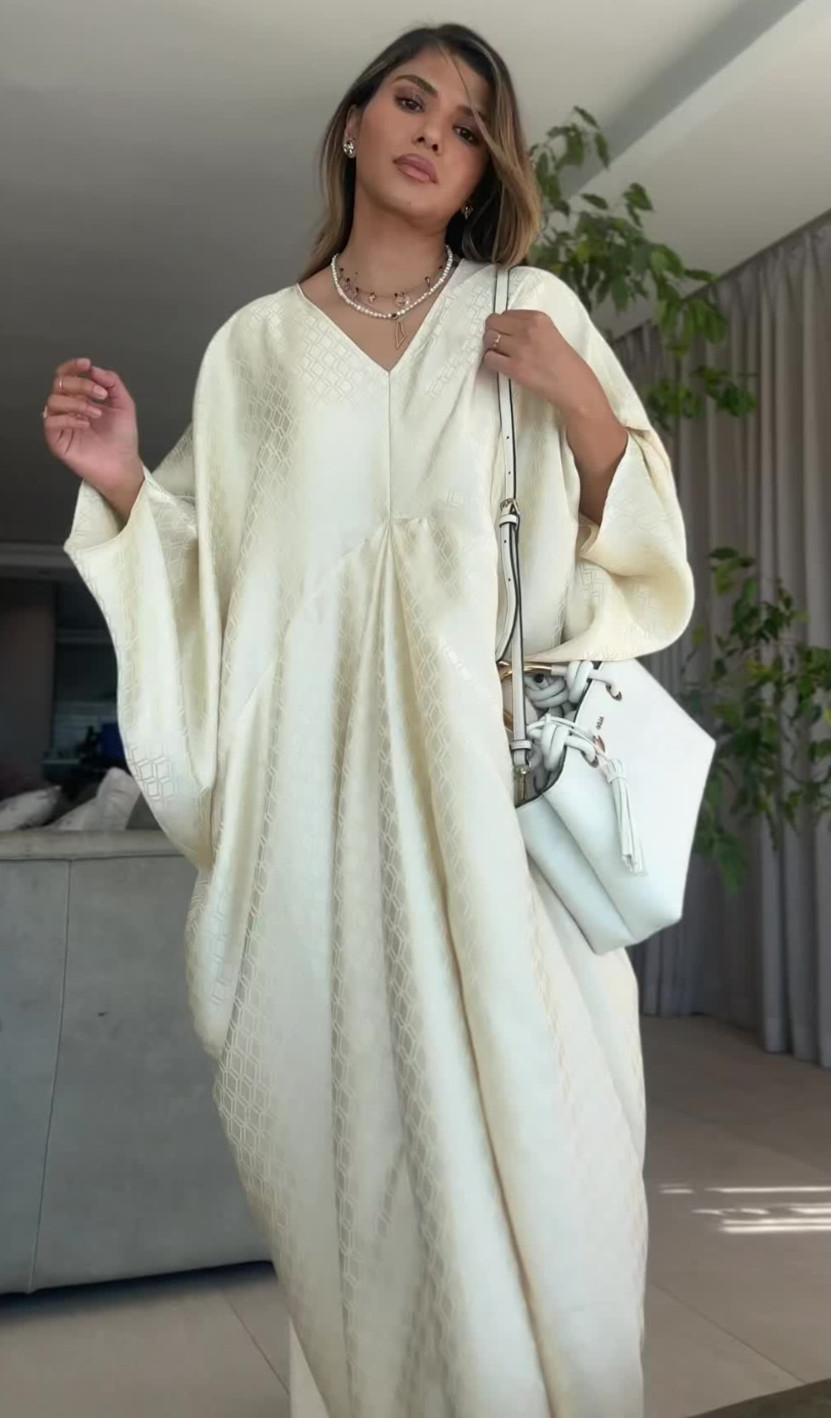 H&M Limited Edition Satin Long Kaftan V-Neck Dress Pale Yellow XS/S M/L XL/XXL