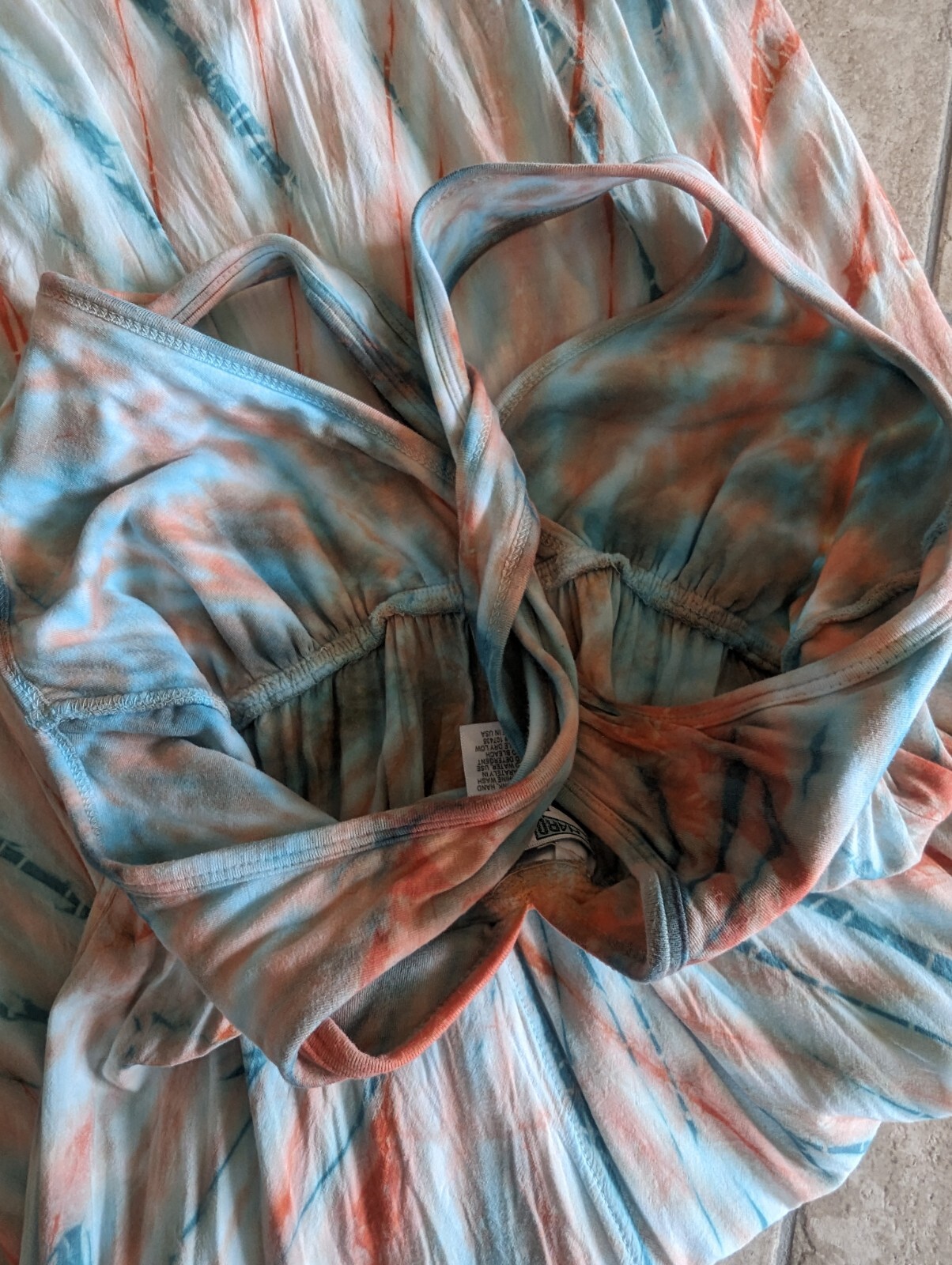 Hard Tail Twist Back Dress (S) Green Orange Tie Dye Maxi Cutout Breezy Flowy
