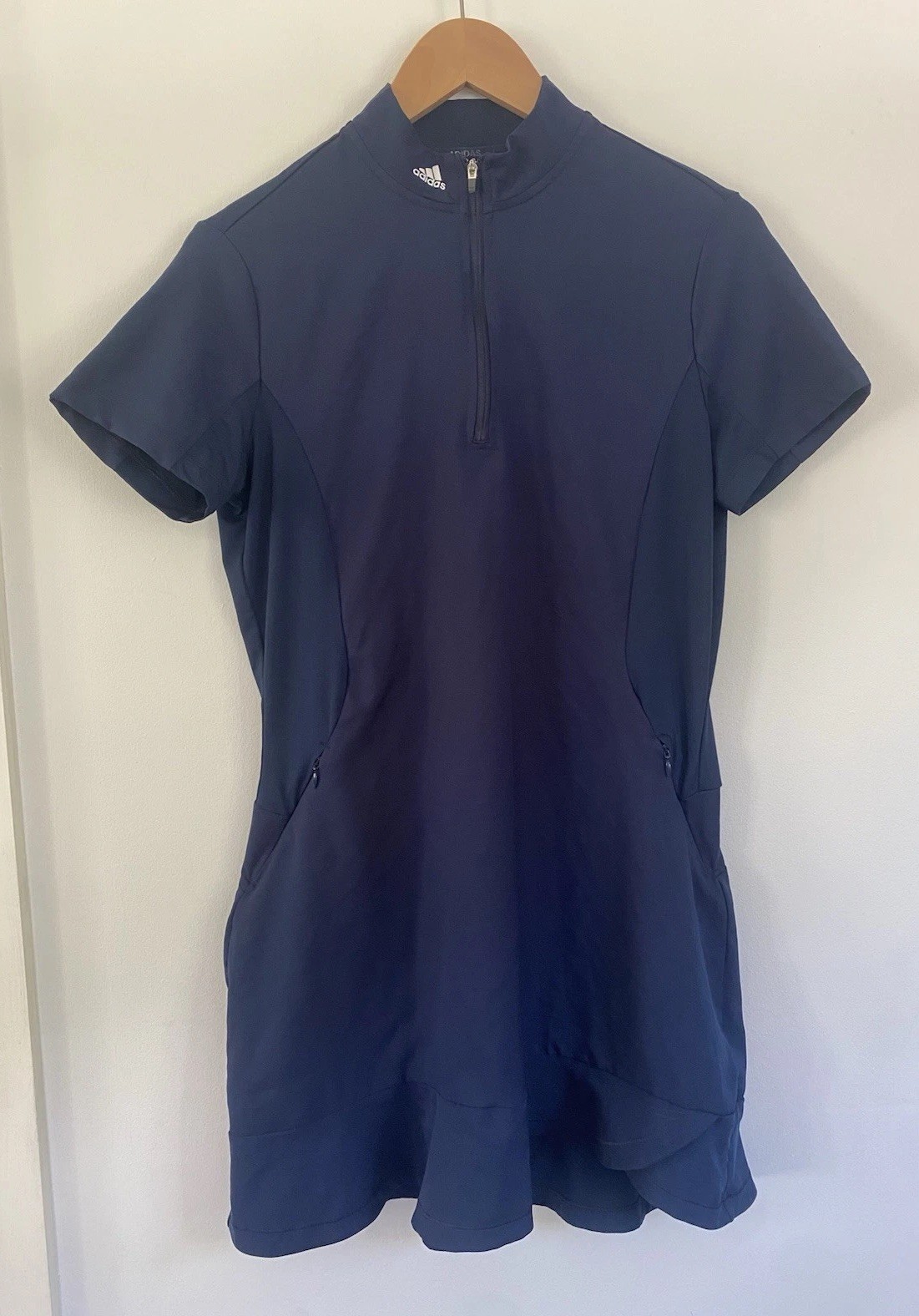 Adidas Frill Golf Dress Blue Pockets Womens Medium Recycled Materials Activewear
