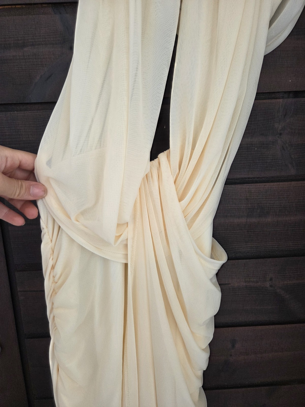 SHEIN BAE Deep V-Neck Draped Mesh Maxi Dress