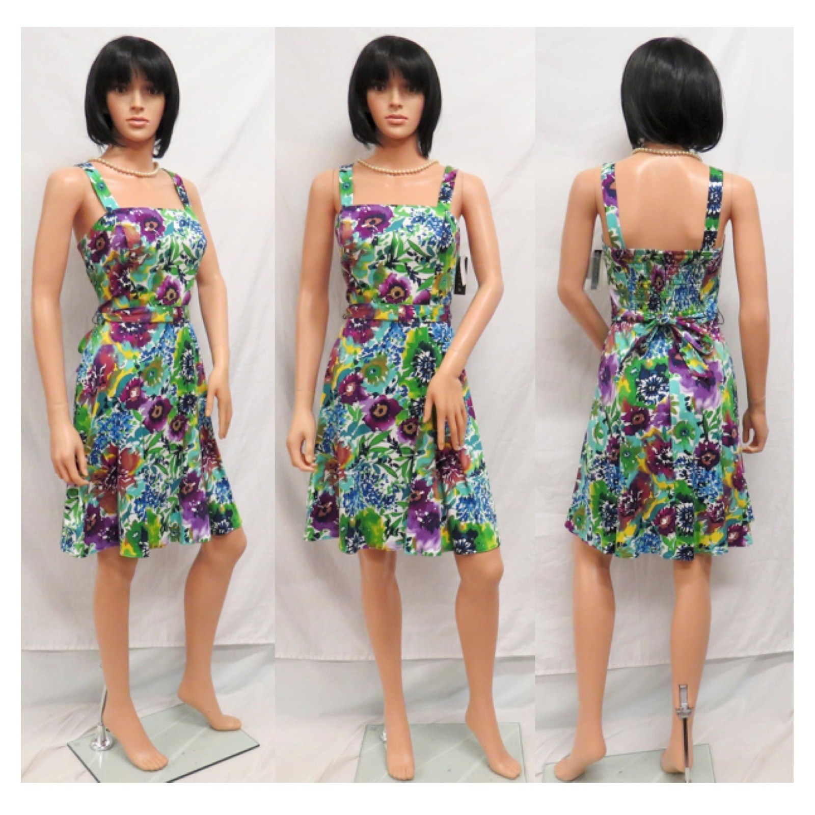 IN STUDIO Purple Green Blue Yellow White Flower Sundress Dress 8P New